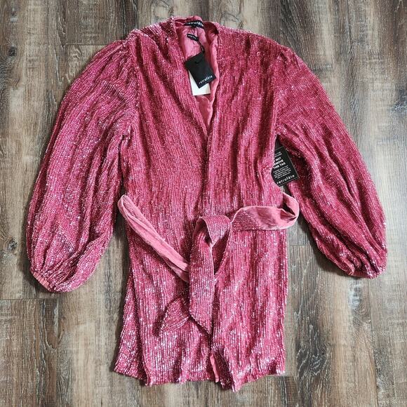 Retrofete Gabrielle Robe Dress in Pastel Pink Sequins Size Small NWT Long Sleeve - Picture 2 of 12